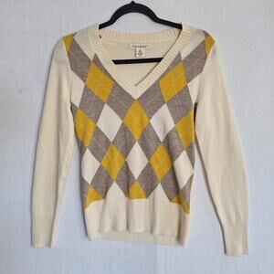 Banana Republic Womens Argyle Sweater XS 100% Merino Wool Preppy Flaw See Photo